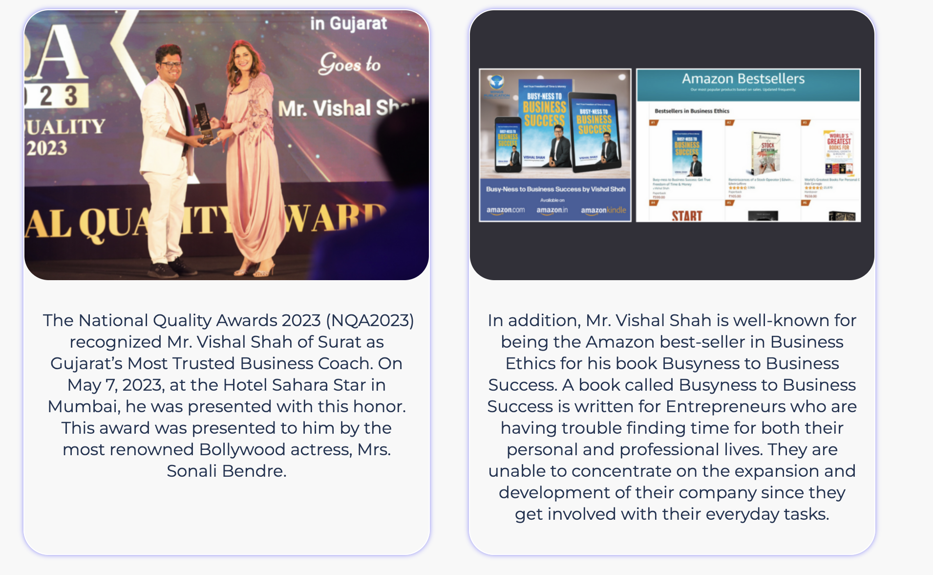 Vishal Shah receiving the National Quality Award 2023 from Sonali Bendre